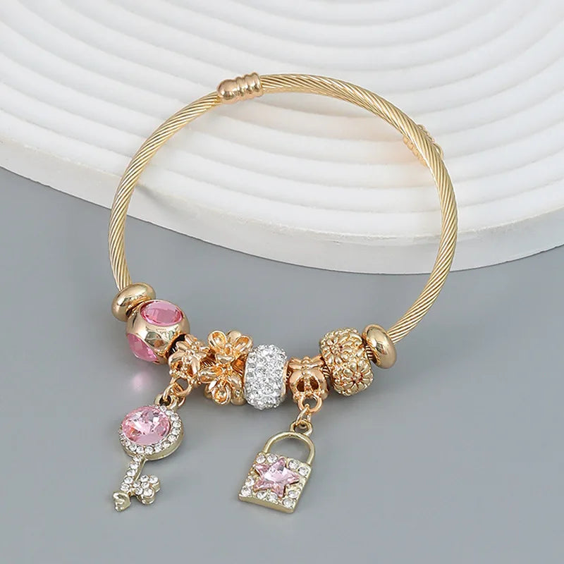 luckacco fashion multi element stainless steel circle panjiadora beaded love bracelet suitable for women's dating, daily holiday gifts