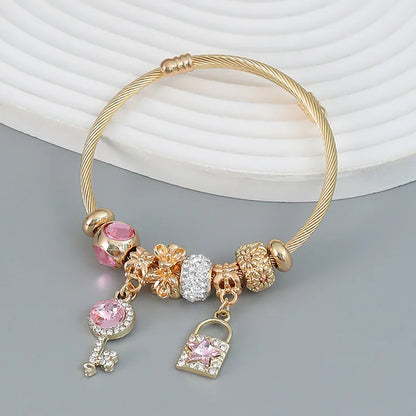 Luckacco Fashion Multi Element Stainless Steel Circle Panjiadora Beaded Love Bracelet Suitable for Women's Dating, Daily Holiday Gifts