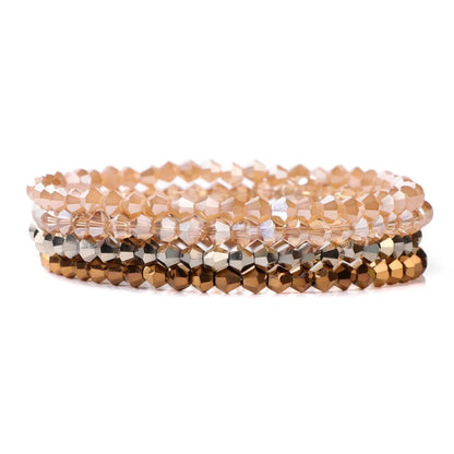 Luckacco 4Pcs/set Shinning Crystal Beads Elastic Bracelet Bohemian Faceted Colorful Crystal Glass Beaded Bracelet Bangles Set For Women