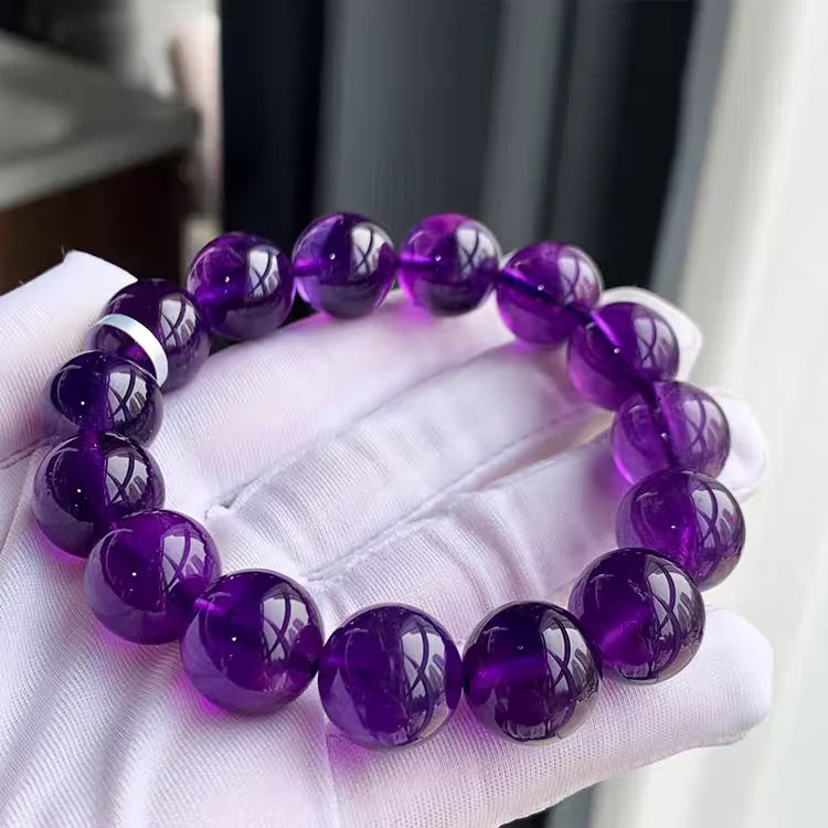 luckacco natural purple amethyst quartz crystal bracelet round beads big women men 16mm 17mm 18mm 19mm fashion amethyst aaaaaa
