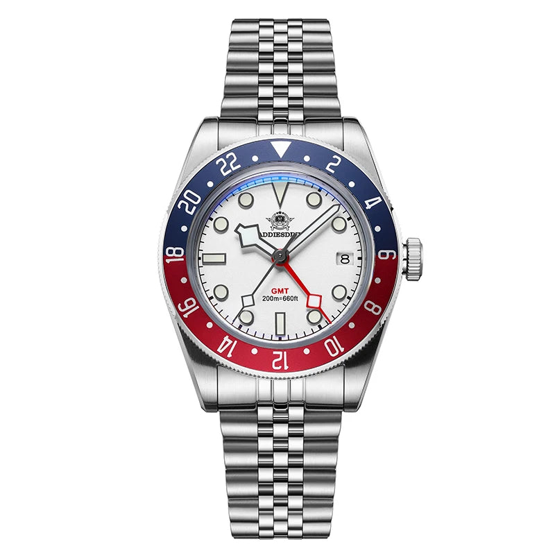 luckacco addiesdive luxury gmt515-24h men's watch diver 200m bubble mirror glass bgw9 super luminous stainless steel men's analog watches
