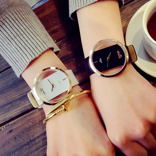 Luckacco Famous Watch Women Luxury Leather Skeleton Strap Dress Watch Casual Quartz Wristwatch Stainless Steel Reloj Mujer часы женские