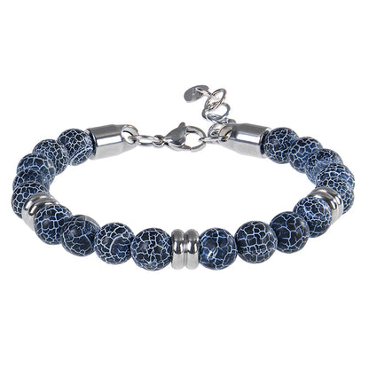 Luckacco 8mm Natural Stone Lapis Lazuli Beaded Bracelet Adjustable Stainless Steel Chain Bracelet for Men Women Handmade Jewelry Gifts