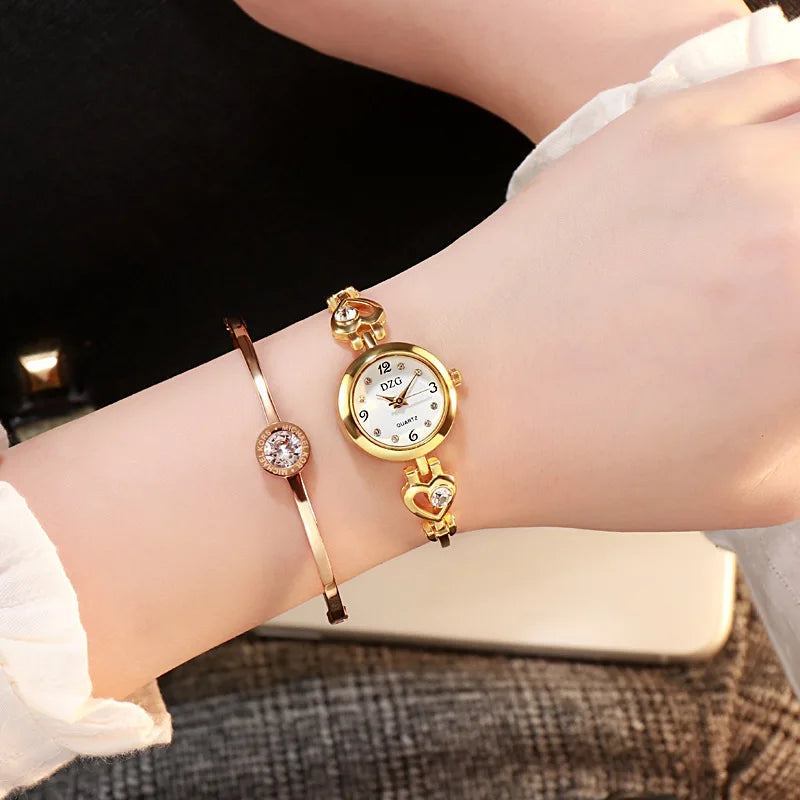 luckacco women watches small gold bangle bracelet watch stainless steel retro ladies quartz wristwatch fashion casual thin chain watches