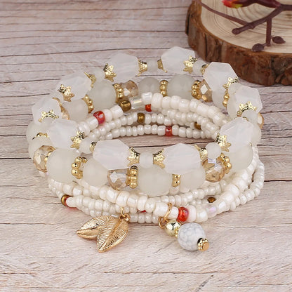 Luckacco DIEZI Korean Ethnic Bohemian Crystal Beads Leaves Charm Bracelets For Women Girls Elastic Rope Wrap Bracelet Pulseira Feminina