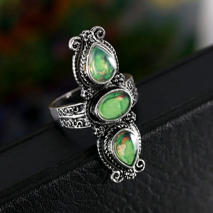 Luckacco Bohemian Ethnic Style Faux Turquoise Ring Series Large Rings for Women Personalized Vacation Party Vintage Jewelry Accessories