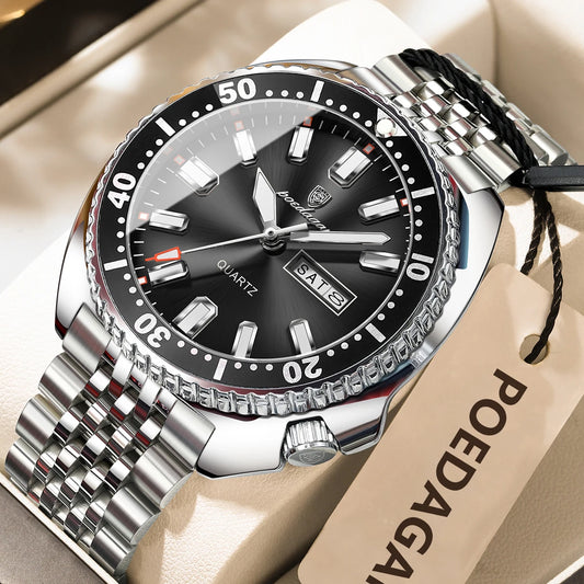 Luckacco POEDAGAR Business Men Watch Date Week Waterproof Luminous Luxury Man Wristwatch Sports Stainless Steel Men's Quartz Watches Male