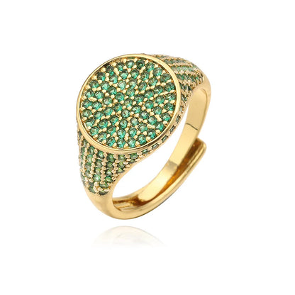 Luckacco HECHENG,13×22MM Copper Electroplated 18K Gold Multi-colour Zirconia Ring Unisex Couple Adjustable Luxury Jewellery 1 Piece