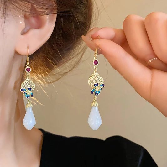 Luckacco Lily Of The Valley Leaf Water Drop Resin Dangle Earrings For Women Partysu New In Earring Hook Vintage Fashion Cheongsam Jewelr