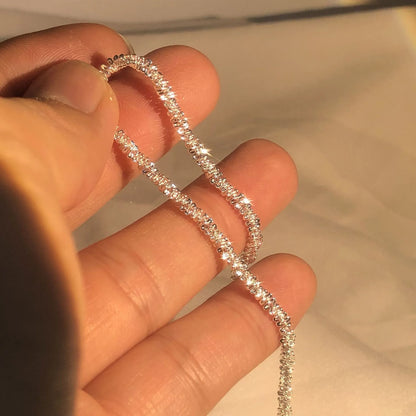 Luckacco S925 Sterling Silver Necklace 2mm Sparkling Collarbone, Sweater Chain, High Charm Jewelry Gift Women