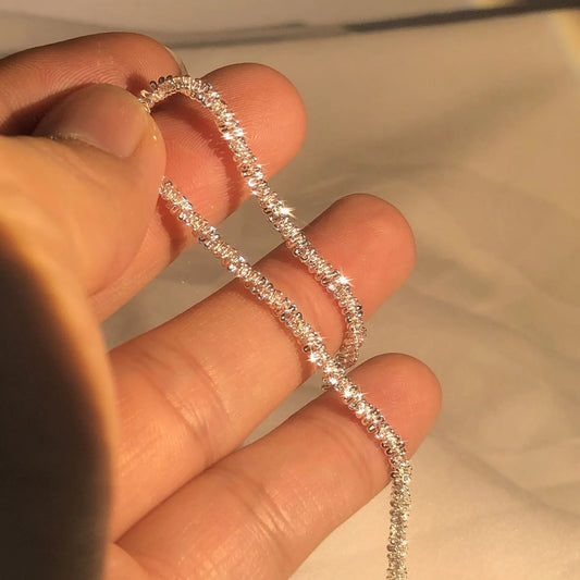 Luckacco S925 Sterling Silver Necklace 2mm Sparkling Collarbone, Sweater Chain, High Charm Jewelry Gift Women
