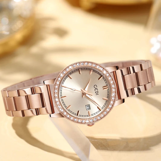 Luckacco Light luxury stainless steel women's watch calendar waterproof high-end watch ladies quartz watch