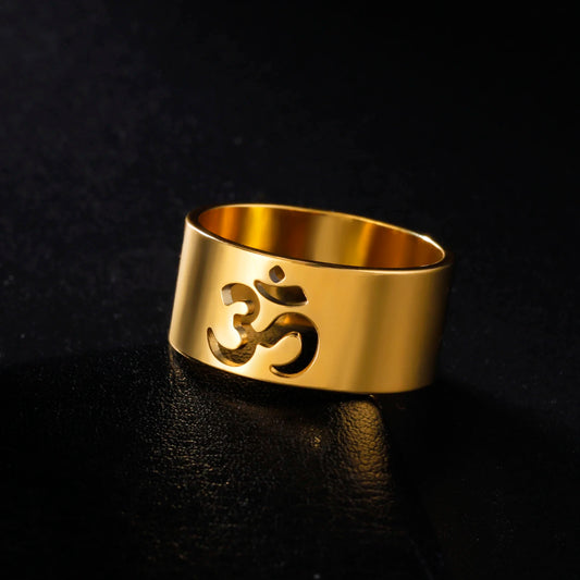 Luckacco Lemegeton Buddhist Indian Yoga Om Women's Logo Ring Men's Charm Stainless Steel Ultra Natural Jewelry Party Gift