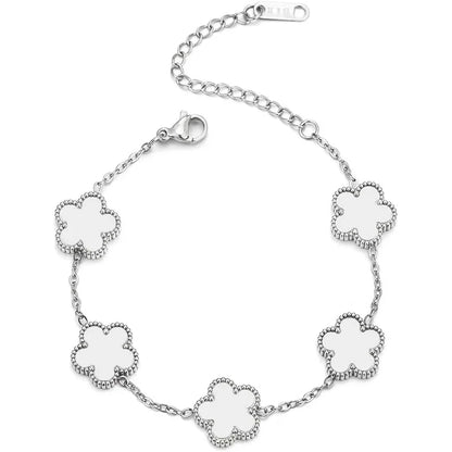 Luckacco 14K Gold Plated Five-leaf Clover Link Bracelets White Black Blue Gold Red Green Lucky Bracelets Jewelry Gifts Trendy for Women