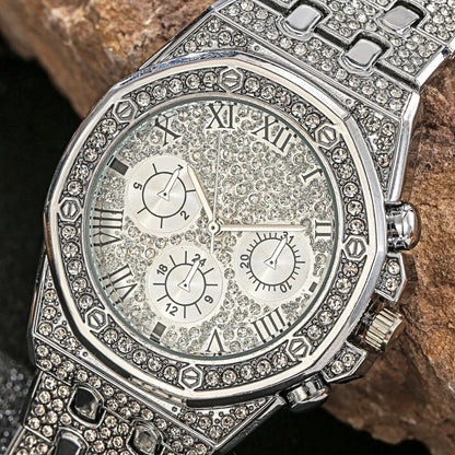Luckacco Men's Fashion Business Quartz Watch Full Casual Alloy Steel Band Wristwatch