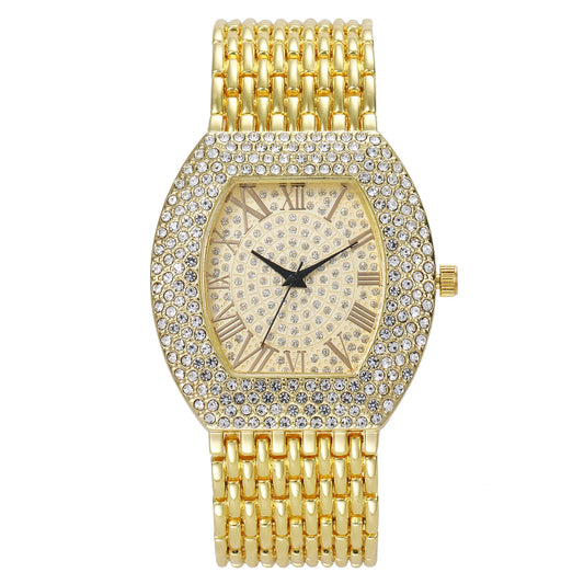 Luckacco UTHAI H64 Women's Full Diamond Watch Temperament Gold Steel Band Barrel shaped Full Sky Star Vintage Fashion Quartz Wristwatches