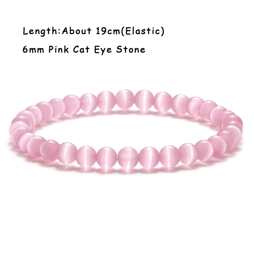 luckacco natural cat eye stone bracelet & bangle for women brief white pink opal beads yoga balance jewelry lucky wristband handmade gift