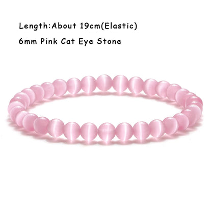 Luckacco Natural Cat Eye Stone Bracelet & Bangle for Women Brief White Pink Opal Beads Yoga Balance Jewelry Lucky Wristband Handmade Gift