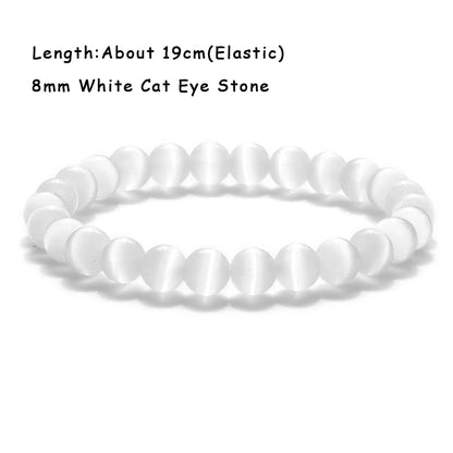 Luckacco Natural Cat Eye Stone Bracelet & Bangle for Women Brief White Pink Opal Beads Yoga Balance Jewelry Lucky Wristband Handmade Gift