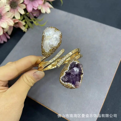 Luckacco Natural Uruguayan amethyst bracelet baroque pearl bracelet live broadcast hot-selling jewelry wholesale jewelry