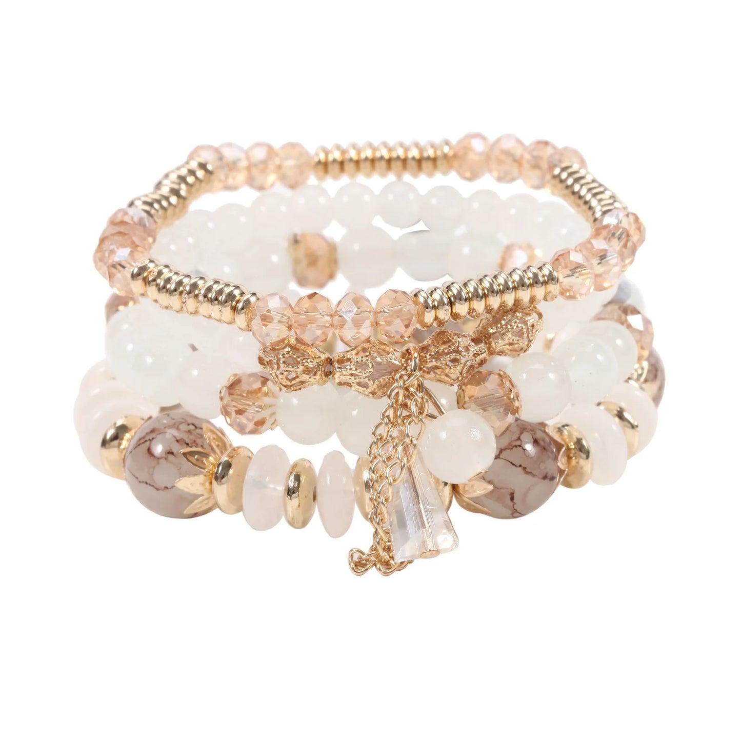 luckacco 4 pieces/set bohemian crystal tassel multi-layer elastic rope bracelet, handmade beaded bracelet, women's fashion accessories