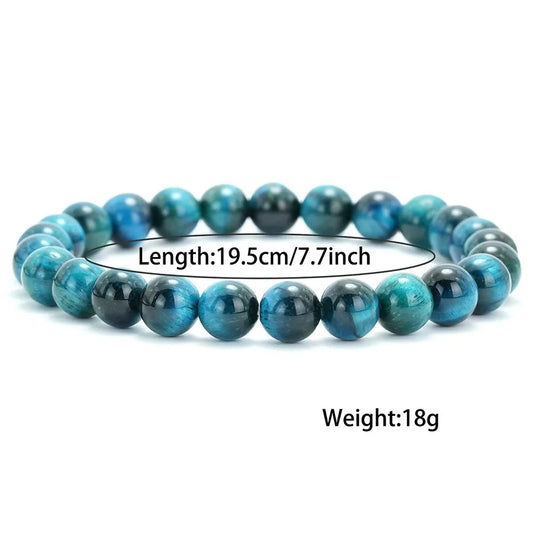 Luckacco 6/8/10/12mm Premium Beaded Bracelet Men Women Natural Blue Tiger Eyes Stone 4 Sizes Elastic Bangles Meditation Healing Jewelry