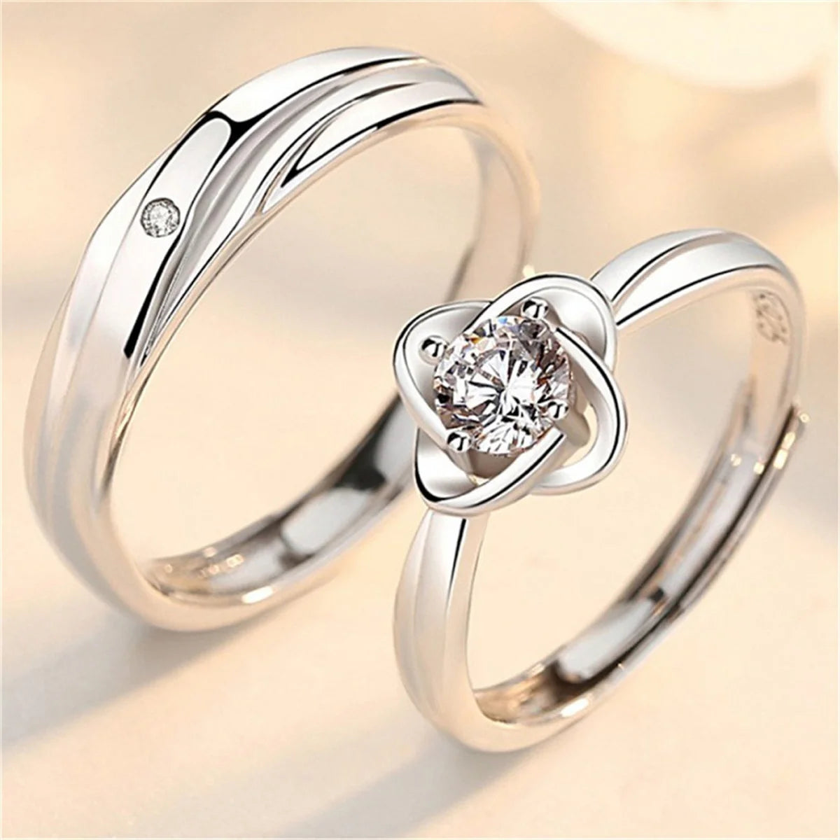 luckacco 2pcs silver color luxury zircon crown cross couple rings for lovers forever endless love wedding bands ring valentines day gifts
