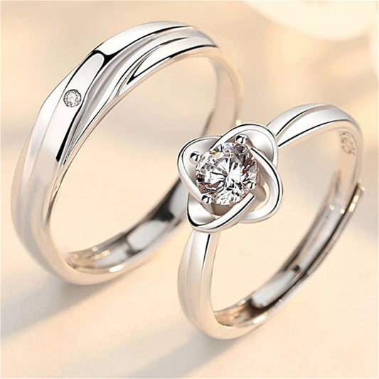 Luckacco 2Pcs Silver Color Luxury Zircon Crown Cross Couple Rings For Lovers Forever Endless Love Wedding Bands Ring Valentines Day Gifts