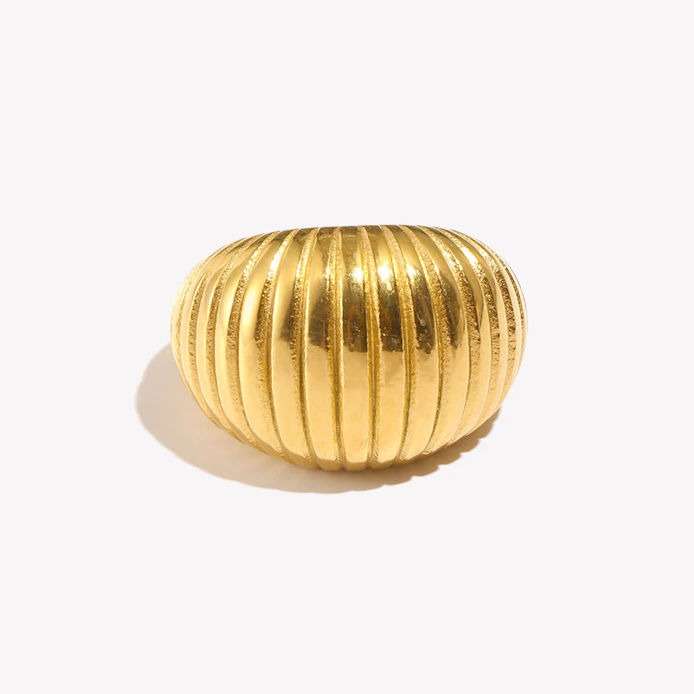 luckacco e.b.belle minimalist style fat bread stripe ring 18k gold plated stainless steel party women fashion jewelry