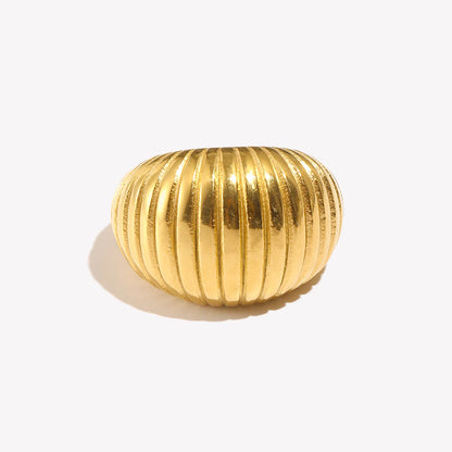 Luckacco E.B.belle Minimalist Style Fat Bread Stripe Ring 18K Gold Plated Stainless Steel Party Women Fashion Jewelry