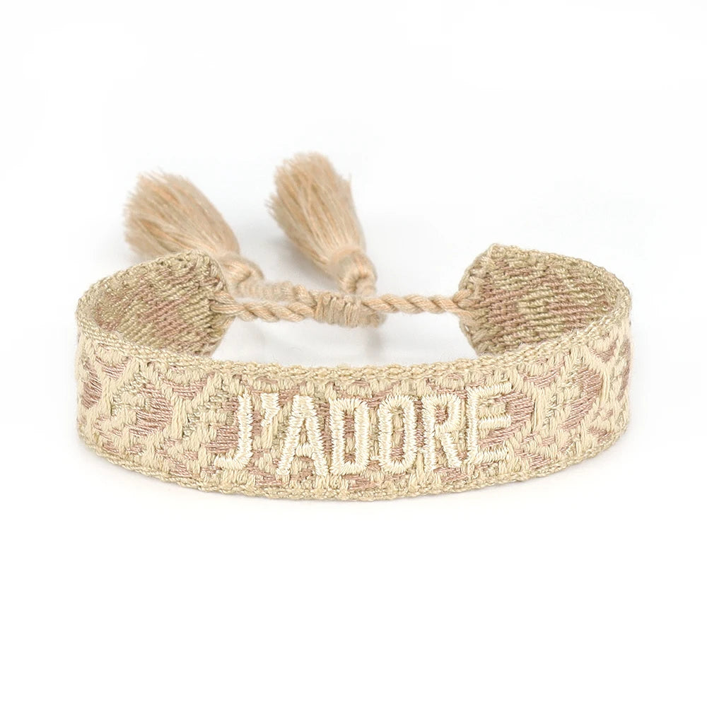 luckacco rhinestone embroidery woven bracelets adjustable rope stackable bangle for women