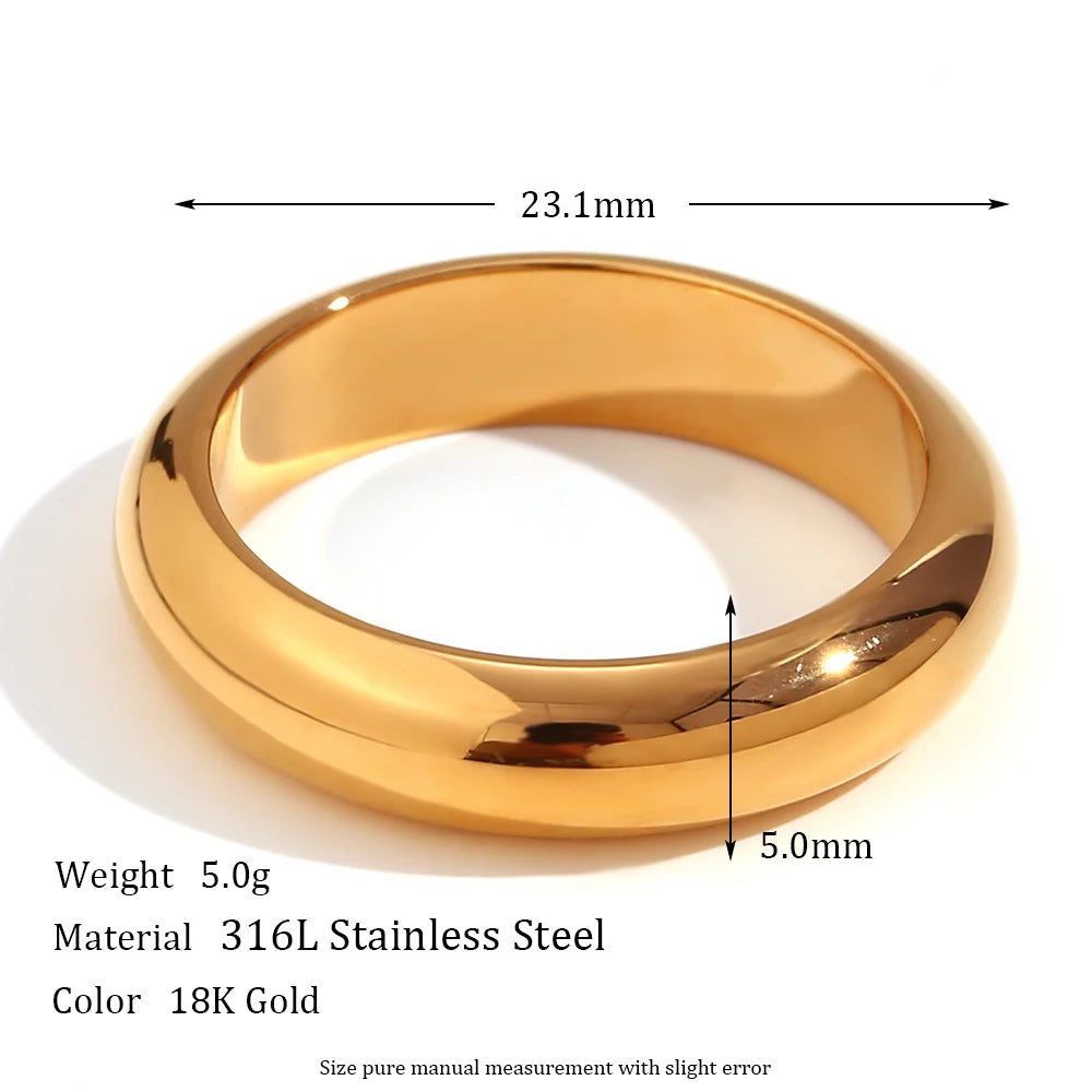 luckacco e.b.belle waterproof gold plated silver color minimalist basic thick plain loop circle stainless steel rings for women