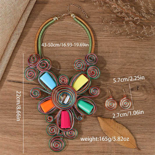 Luckacco New Exaggerate Aluminium Flower Colorful Jewelry Set for Women African Bridal Necklace Earrings Set Party Jewellery Gifts
