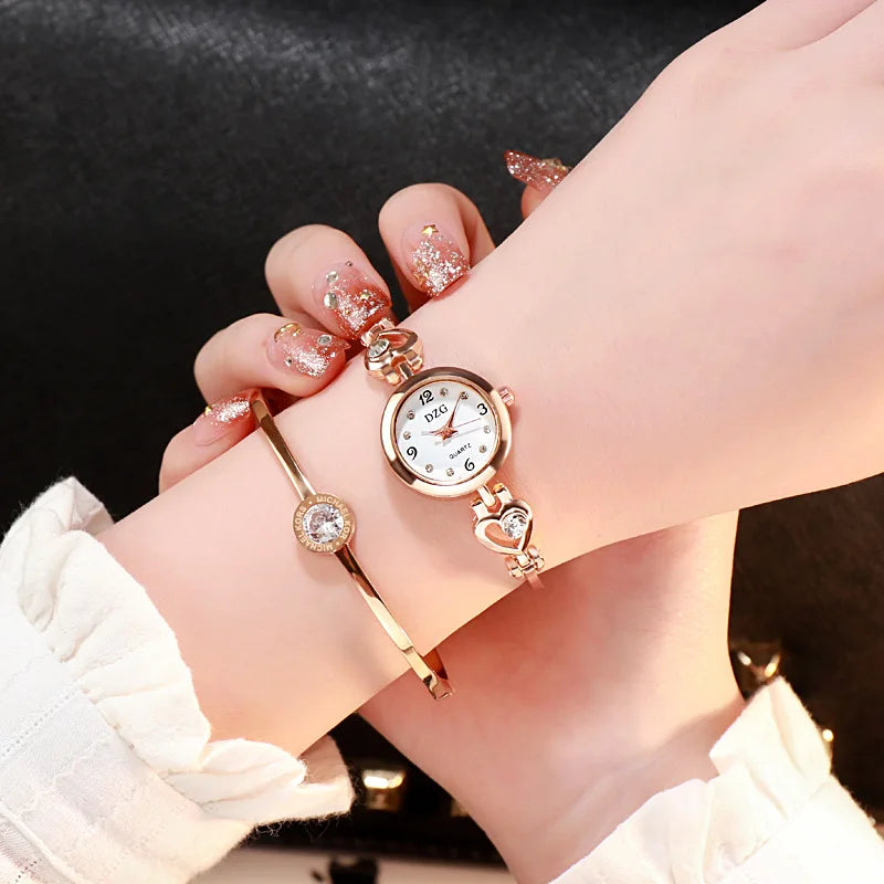 luckacco women watches small gold bangle bracelet watch stainless steel retro ladies quartz wristwatch fashion casual thin chain watches