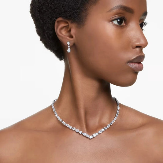 Luckacco Full Zircon V Shape Neckalce Earrings Set High Quality Jewelry Fashion Show Bling Crystal Bridal Jewelry Set Bridal Wedding Gift