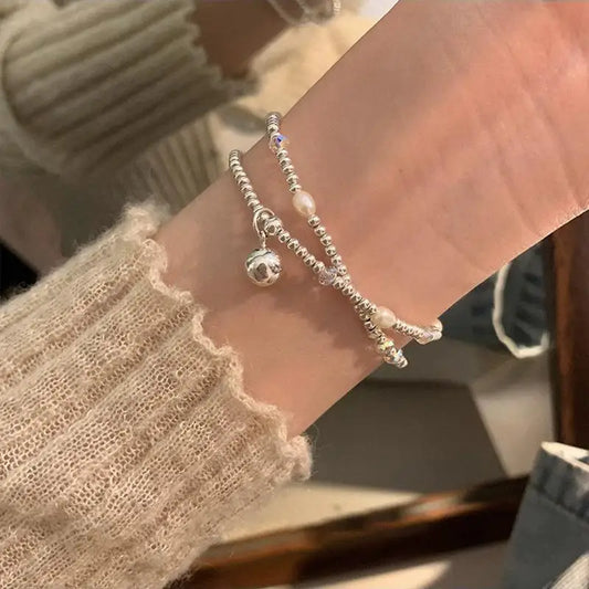 Luckacco New 925 Silver Geometric Bead Punk Peace of Mind Words Irregular String Bracelet For Woman Girl Fashion Jewelry Gift Dropship
