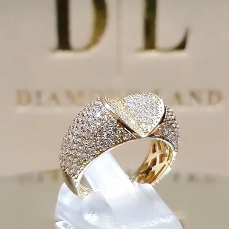 luckacco attractive gold color inlaid with white stone rings round fashion party engagement wedding rings for women jewelry