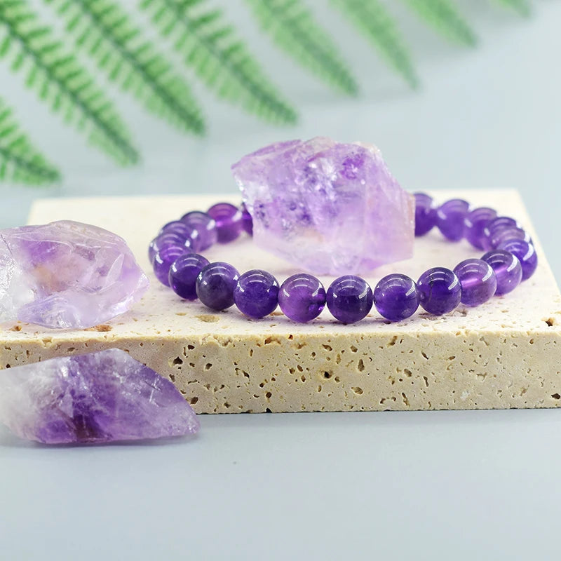 luckacco natural amethyst quartz crystal bead bracelet health bracelet for women weight loss fatigue pressure fatigue relief yoga jewelry