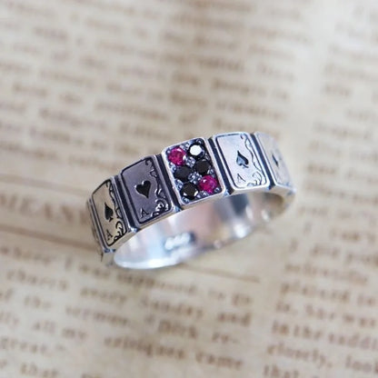 Luckacco 925 silver original design creative playing card shape ring hip hop exaggerated dance party birthday gift men and women jewelry