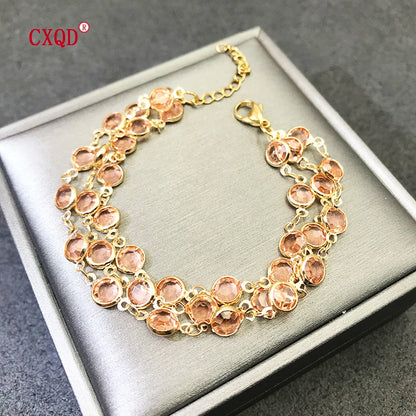 Luckacco Beautiful Fashion Multicolor Stainless Steel Lobster Clasp Glass Copper Combination Golden Bracelets For Women Girls Kids Gift