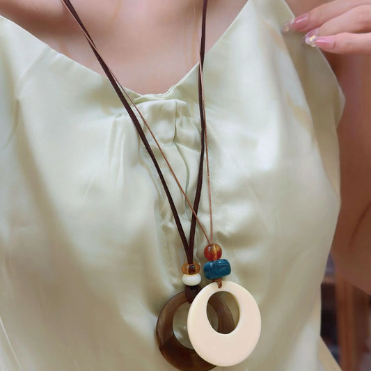 Luckacco Black Hollow Big Water Drop Pendant Necklace for Women Adjustable Leather Rope Choker Y2K Jewelry Party