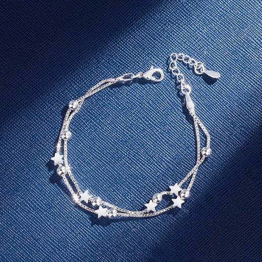 Luckacco 925 Sterling Silver Pearl Beads Bracelet for Women Girls Vintage Irregular Metal Charm Bangles Luxury Fashion Party Jewelry Gift