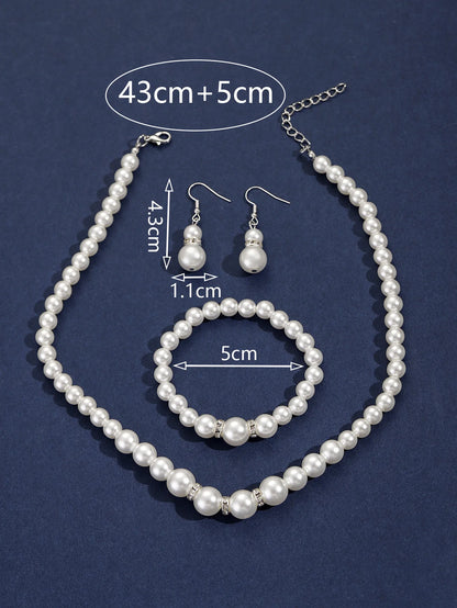 Luckacco picks 4 Pcs Women's Pearl Jewelry Set Fashion Simulated Pearls Versatile Earrings Necklaces Bracelets Jewelry Set Gift