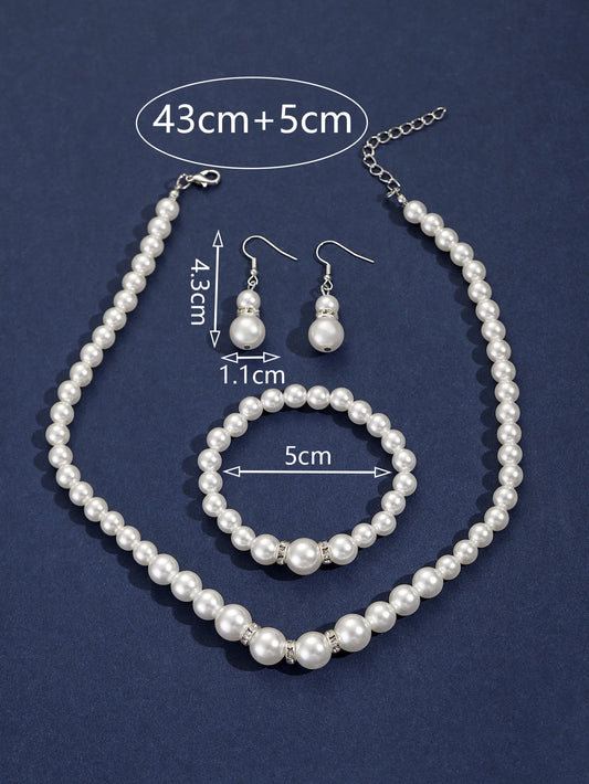 Luckacco picks 4 Pcs Women's Pearl Jewelry Set Fashion Simulated Pearls Versatile Earrings Necklaces Bracelets Jewelry Set Gift