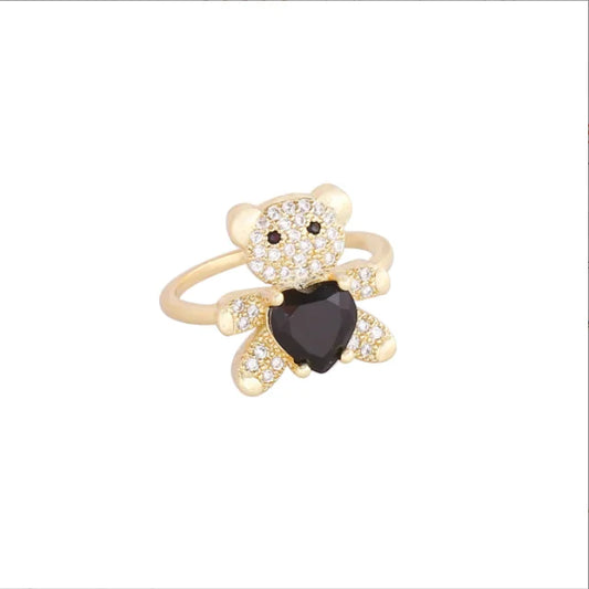 Luckacco New Love Bear Ring INS Light Luxury Ring Charm Jewelry Ring Cute Girl Gift Factory  Zircon Ring