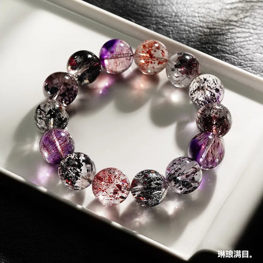 Luckacco Natural Brazilian Collectible Begonia Flower Super Seven Venom Crystal Bracelet Red Super Gold Strawberry Girl Gift