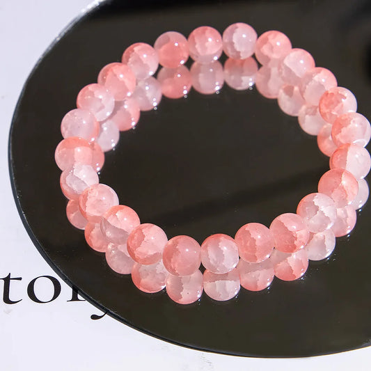 Luckacco Fashion Exquisite Ice Crack Gradient Forest Flower Pattern Beaded Glass Bracelet for Women High Beauty Elastic Bracelet Jewelry