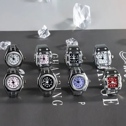Luckacco Vintage Punk Quartz Finger Watch Ring for Women Men Couple Rings Digital Watches Elastic Stretchy Finger Band Ring Jewelry Clock