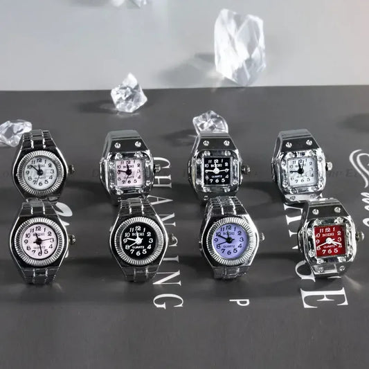 Luckacco Vintage Punk Quartz Finger Watch Ring for Women Men Couple Rings Digital Watches Elastic Stretchy Finger Band Ring Jewelry Clock