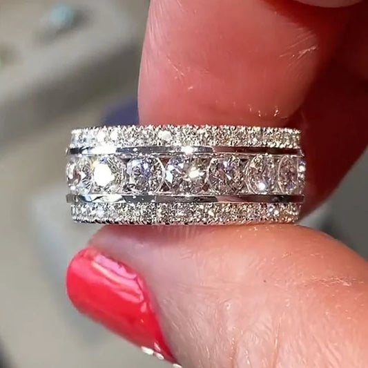 Luckacco daily picks Full Paved Sparkling Cubic Zirconia New Women Rings for Wedding Engagement Silver Color Luxury Trendy Female Jewelry 2023